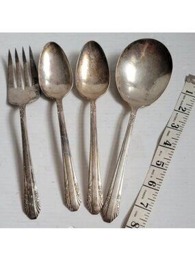 4pc Vintage SILVER PLATE Serving Set & 2 Spoons "Rogers IS" Flatware